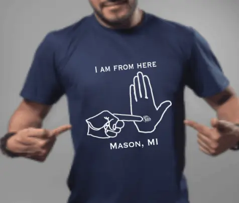 blue t-shirt mason michigan handmap logo